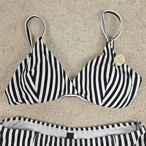 Nip Tuck Swim Stripe Bikini Two Piece Swimsuit Multi Fit Cup Size 8  Black White - Picture 2 of 5